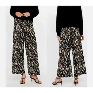 Zara Wide Leg Camo Lightweight Brown Black High Waisted Palazzo Pants Size M